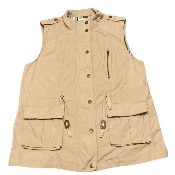 Sweet Wanderer Womens Cargo Vest Tan Utility Safari Pockets Zipper Size Large - Picture 1 of 11